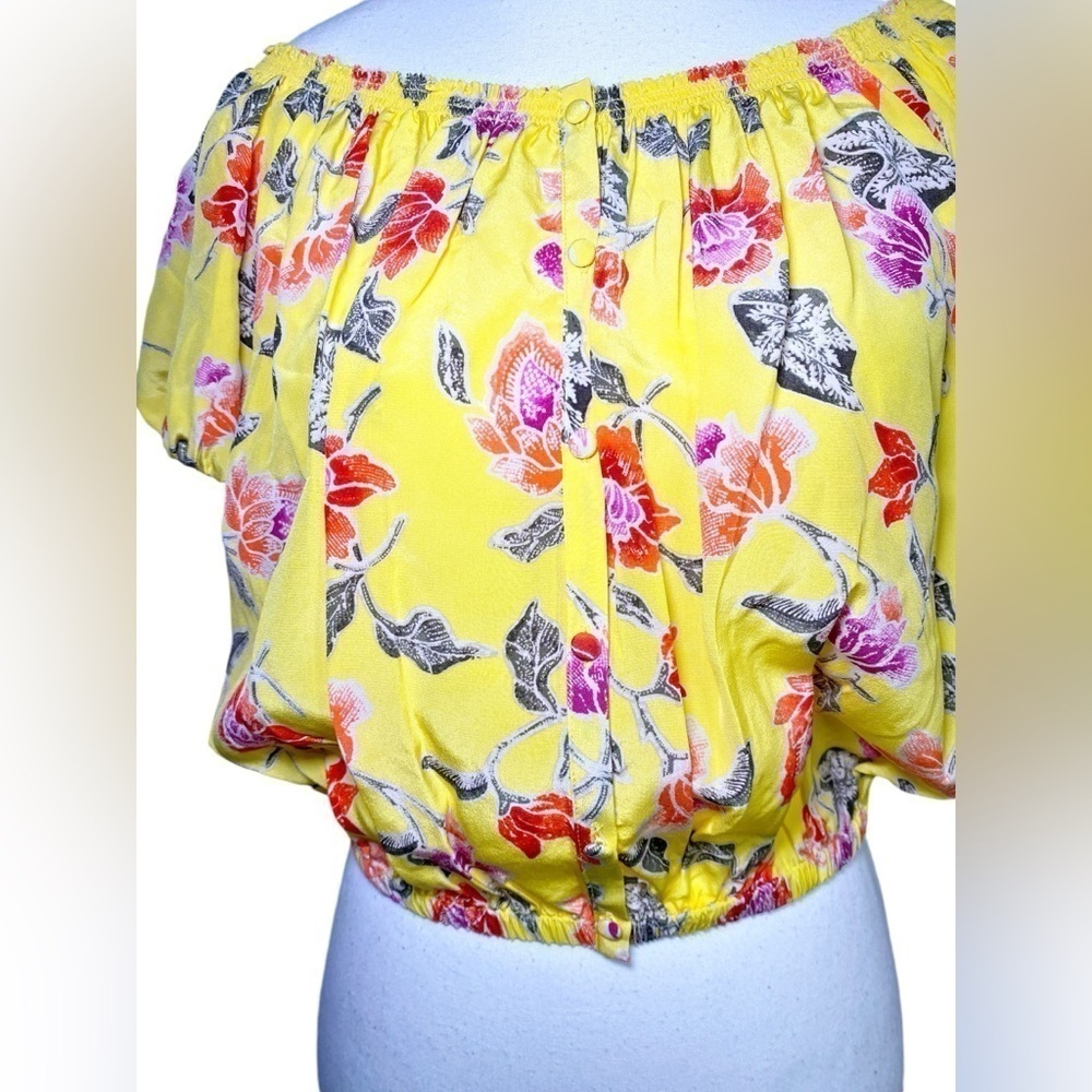 Joie Silk Off the Shoulder Yellow Floral Blouse - Picture 4 of 13